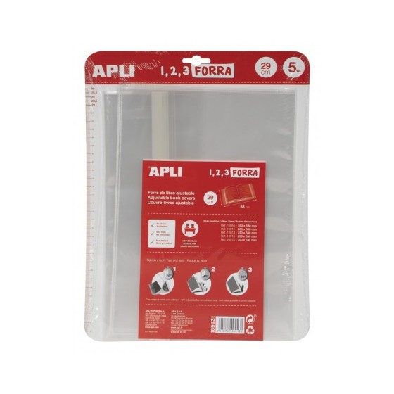 BLÍSTER 5 UDS. FORRO DE LIBROS CON SOLAPA AJUSTABLE PP 290 MM APLI 16913