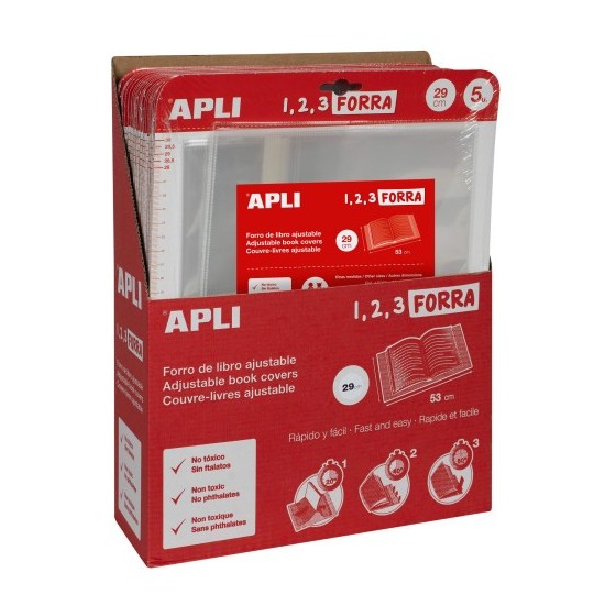 BLÍSTER 5 UDS. FORRO DE LIBROS CON SOLAPA AJUSTABLE PP 290 MM APLI 16913