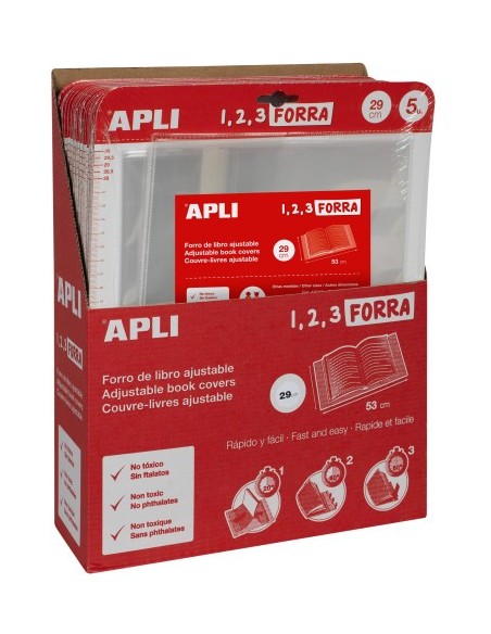 BLÍSTER 5 UDS. FORRO DE LIBROS CON SOLAPA AJUSTABLE PP 290 MM APLI 16913
