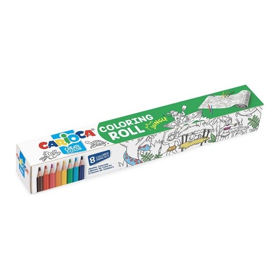 SET COLORING ROLL JUNGLE + 8 PENCILS CARIOCA 42978