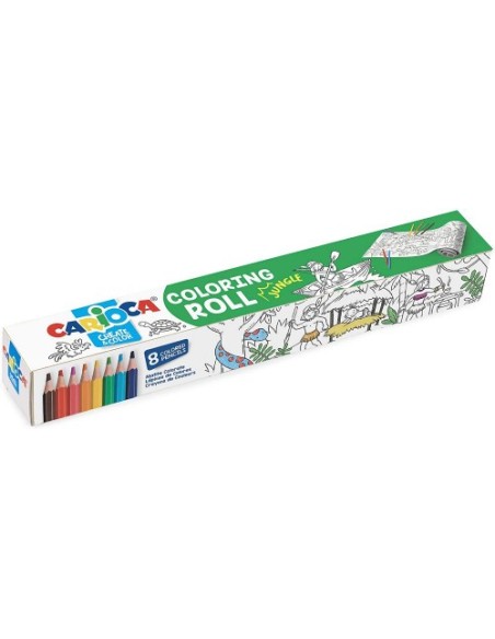 SET COLORING ROLL JUNGLE + 8 PENCILS CARIOCA 42978