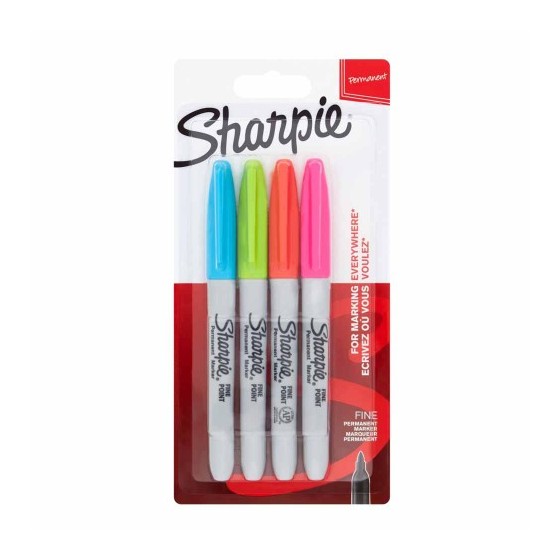 Sharpie 2065403 marcador permanente Fibre tip Azul, Verde, Naranja, Rosa 4 pieza(s)