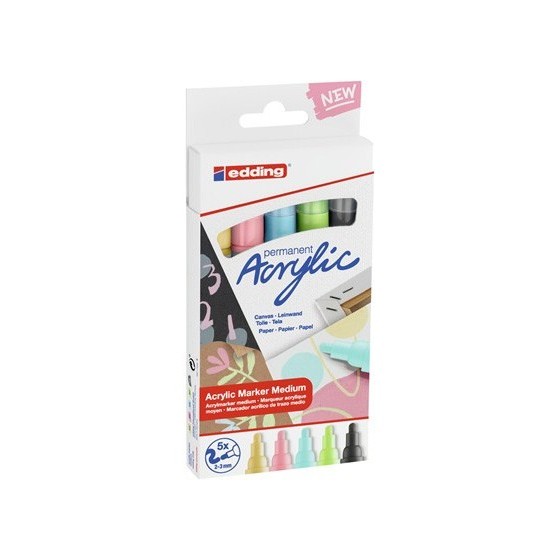 PACK 5 MARCADORES ACRÍLICOS TRAZO 2-3 MM. PASTEL. COLORES: 935, 926, 915, 917 Y 916. EDDING 5100-5-S-099