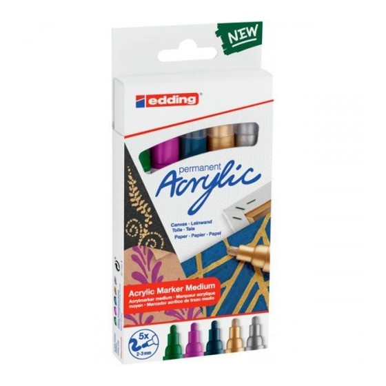 PACK 5 MARCADORES ACRÍLICOS TRAZO 2-3. FESTIVO. COLORES: 904, 910, 933, 924 Y 923. EDDING 5100-5-S-999