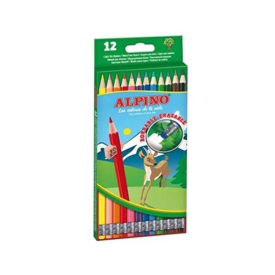Alpino Estuche 12 lápices de colores borrables