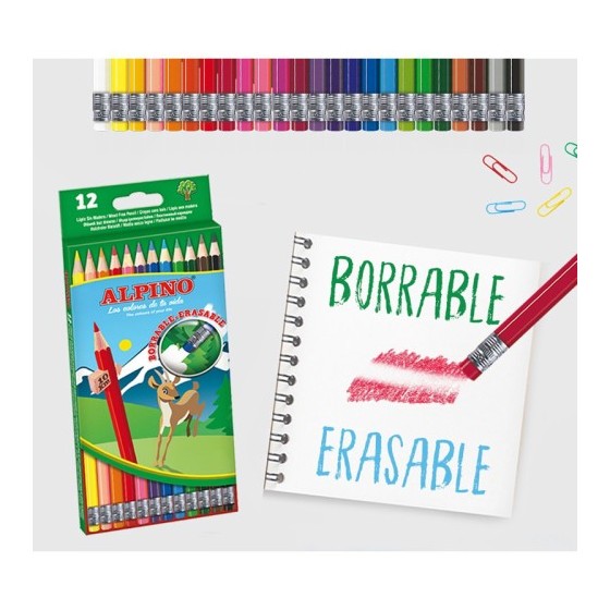 Alpino Estuche 12 lápices de colores borrables
