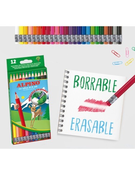 Alpino Estuche 12 lápices de colores borrables
