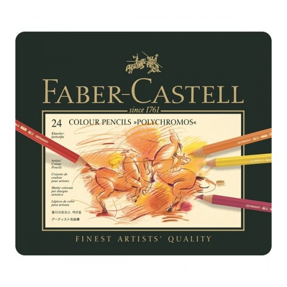 ESTUCHE DE METAL POLYCHROMOS CON 24 LAPICES DE COLORES SURTIDOS FABER CASTELL 110024