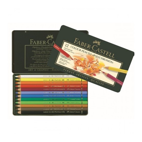 ESTUCHE DE METAL POLYCHROMOS CON 12 LAPICES DE COLORES SURTIDOS FABER CASTELL 110012