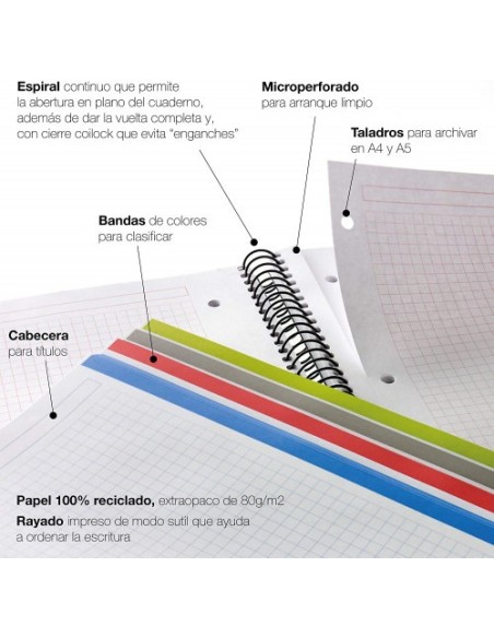 CUADERNO 100% RECICLADO NB-4 A5 120HOJAS TAPAS POLIPROPILENO MIQUELRIUS 6039