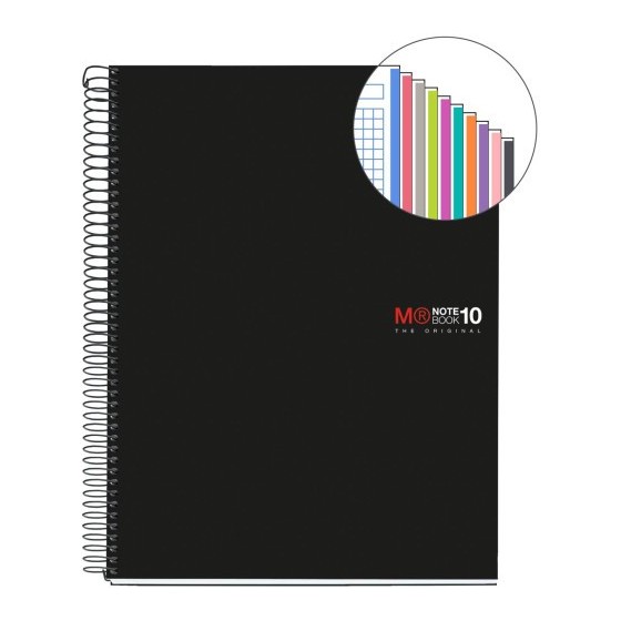 CUADERNO ESPIRAL NB-10 A4 200 HOJAS 5X5MM POLIPROPILENO NEGRO MIQUELRIUS 47009