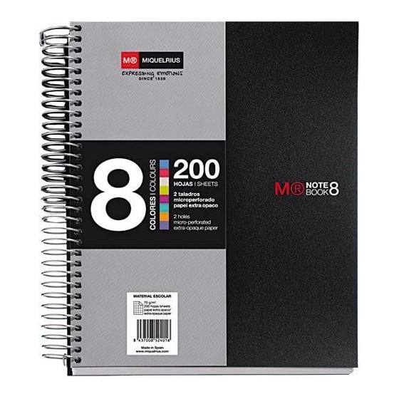 CUADERNO ESPIRAL NB-8 A5 200 HOJAS 5X5MM POLIPROPILENO NEGRO MIQUELRIUS 42007