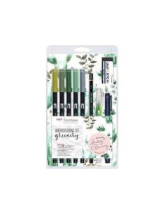 KIT WATERCOLORING SET GREENERY (1X ABT-098,228,249,312, N52 WS-EFL01 MONO-100-H EN-DC WB-FN-1 P PALETA DE MEZCLAS INSTRUCCIONES) TOMBOW WCS-GR