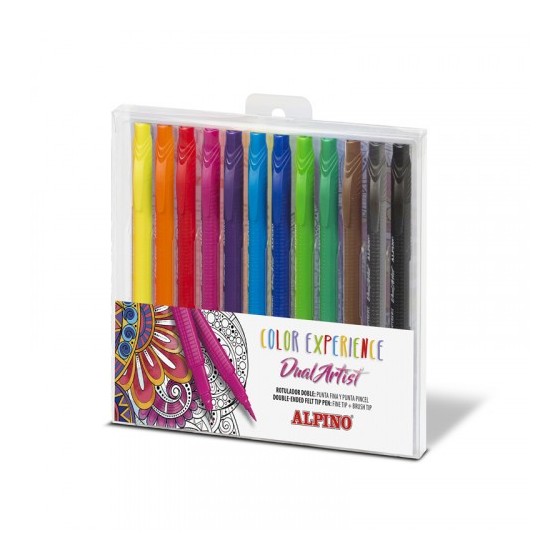 CAJA 12 ROTULADORES DOBLE PUNTA CON PUNTA PINCEL ALPINO AR000186