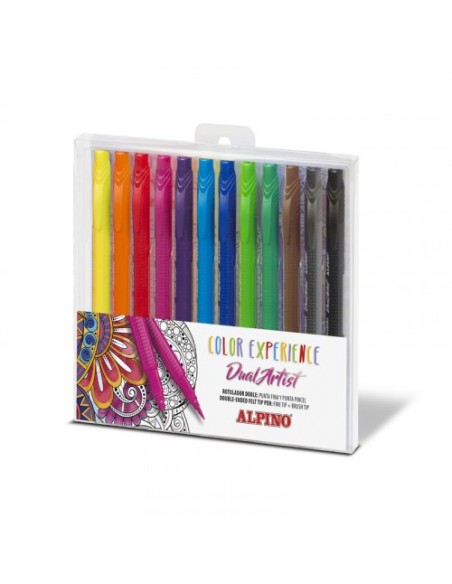 CAJA 12 ROTULADORES DOBLE PUNTA CON PUNTA PINCEL ALPINO AR000186