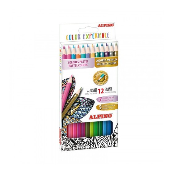 ESTUCHE 12 LÁPICES DE COLORES PREMIUM COLORES PASTEL Y METÁLICOS ALPINO AL000246
