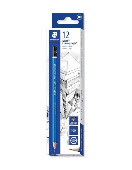 LAPIZ GRAFITO MARS LUMOGRAPH 100, GRAD. 10H STAEDTLER 100-10H (x12 unidades)