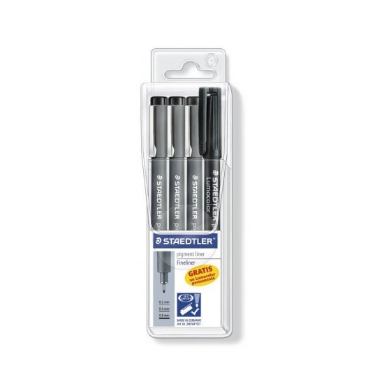 ESTUCHE 3 CALIBRADOS PIGMENT LINER 308, + REGALO PORTAMINAS STAEDTLER 308 S1WP3
