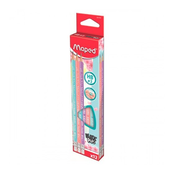 CAJA 12 LAPICES DE GRAFITO CON GOMA HB COLORES SURTIDOS MAPED 851730
