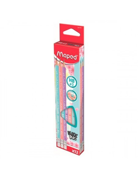 CAJA 12 LAPICES DE GRAFITO CON GOMA HB COLORES SURTIDOS MAPED 851730