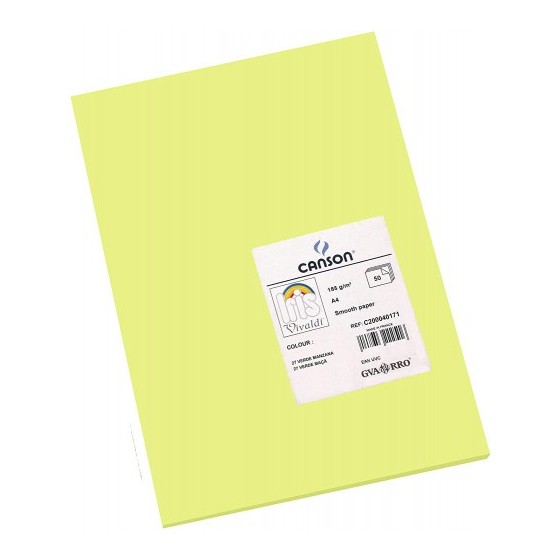 PACK 50 HOJAS CARTULINA IRIS A4 185G VERDE MANZANA CANSON C200040171