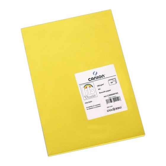 PACK 50 HOJAS CARTULINA IRIS A3 185G AMARILLO CANARIO CANSON C200040183