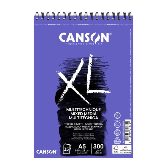 Canson XL Mix Media Bloc de hojas de papel para bellas artes 15 hojas (x5 unidades)