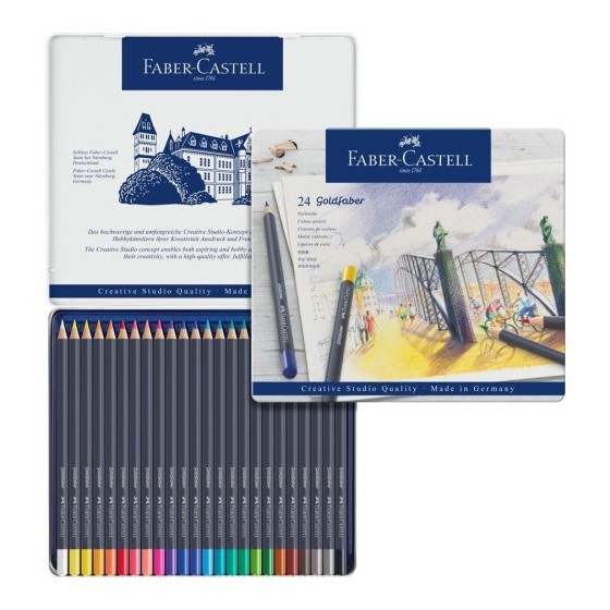 ESTUCHE DE METAL CON 24 LÁPICES DE COLORES GOLDFABER. FABER CASTELL 114724