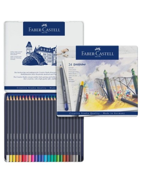 ESTUCHE DE METAL CON 24 LÁPICES DE COLORES GOLDFABER. FABER CASTELL 114724