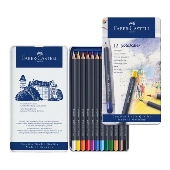 ESTUCHE DE METAL CON 12 LÁPICES DE COLORES GOLDFABER. FABER CASTELL 114712