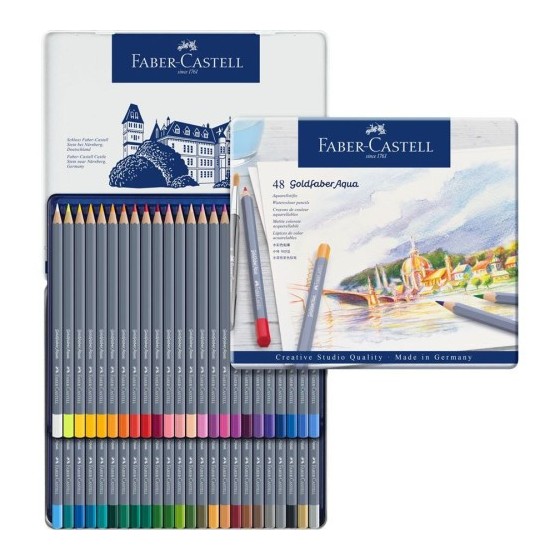 ESTUCHE DE METAL CON 48 LÁPICES DE COLORES ACUARELABLES GOLDFABER. FABER CASTELL 114648