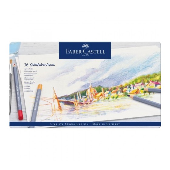 ESTUCHE DE METAL CON 36 LÁPICES DE COLORES ACUARELABLES GOLDFABER. FABER CASTELL 114636