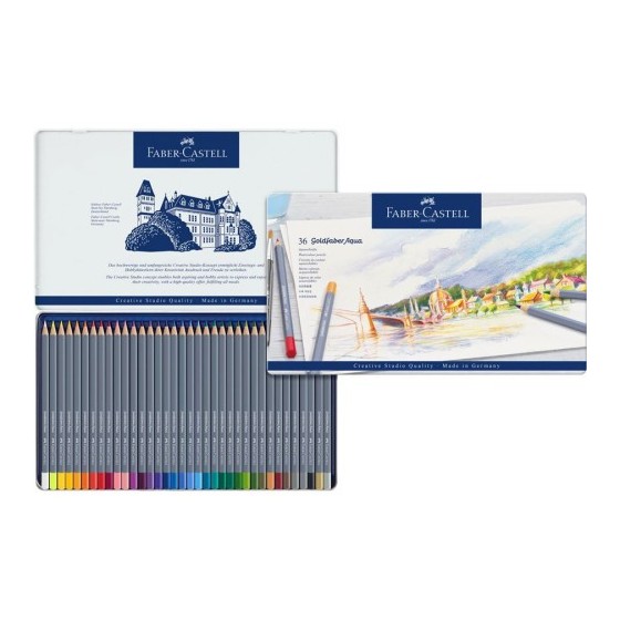 ESTUCHE DE METAL CON 36 LÁPICES DE COLORES ACUARELABLES GOLDFABER. FABER CASTELL 114636