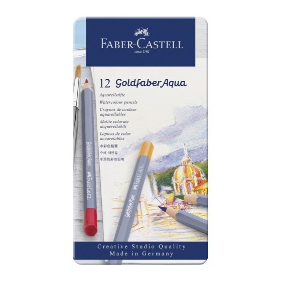 ESTUCHE DE METAL CON 12 LÁPICES DE COLORES ACUARELABLES GOLDFABER. FABER CASTELL 114612