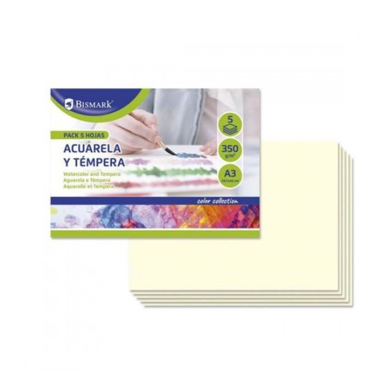 PACK 5 CARTULINAS DIBUJO ACUARELAS Y TEMPERAS A3 BISMARK 328823