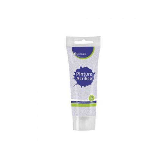 BOTE PINTURA ACRILICA 75 ML PLATA CON GLITTER BISMARK 328673