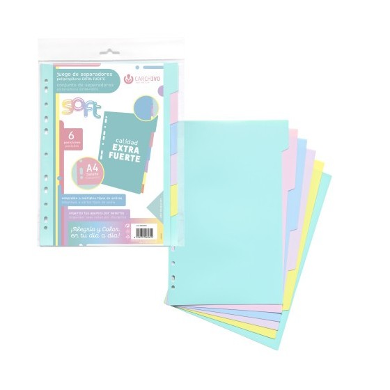 JUEGO SEPARADORES POLIPROPILENO PASTEL EXTRA FUERTE 6 POSICIONES CARCHIVO 49060699