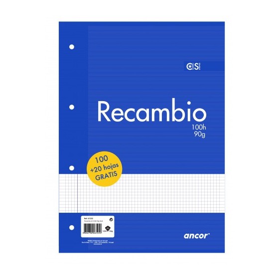 RECAMBIO A4 100+20 HOJAS 90G Q4X4 4 TALADROS ANCOR 061222