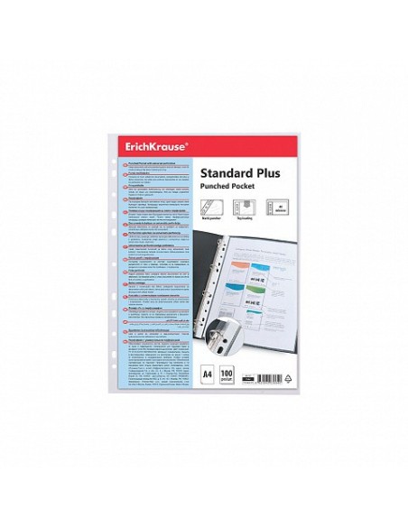 SET DE 100 FUNDAS MULTITALADRAS FIZZY CLEAR, 40 MCM, A4, TRANSPARENTE ERICH KRAUSE 46701