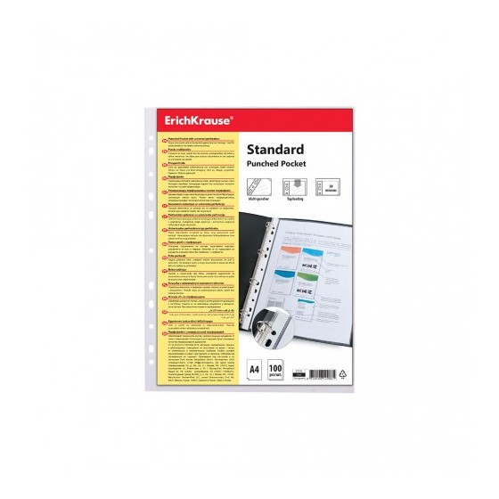 SET DE 100 FUNDAS MULTITALADRAS FIZZY CLEAR, 30 MCM, A4, TRANSPARENTE ERICH KRAUSE 67330