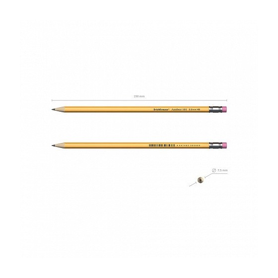 LÁPIZ DE GRAFITO HEXAGONAL CON GOMA DE BORRAR AMBER 101 HB ERICH KRAUSE 45601 (x12 unidades)