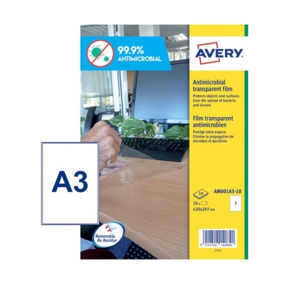 Avery AM001A3 etiqueta autoadhesiva Rectángulo Desmontable Transparente 10 pieza(s)
