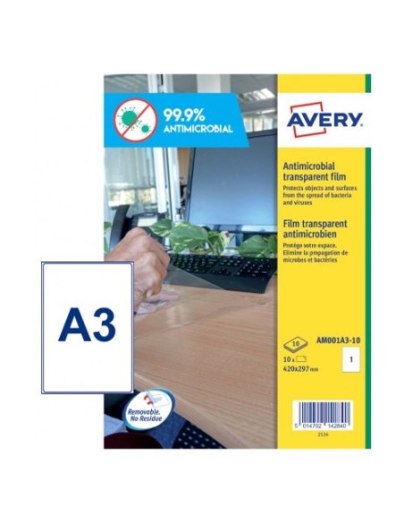 Avery AM001A3 etiqueta autoadhesiva Rectángulo Desmontable Transparente 10 pieza(s)