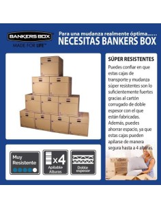 CAJA DE MUDANZA MONTAJE MANUAL L 500X300X300. CARTÓN DOBLE BANKERS BOX 6208201 (x10 unidades)