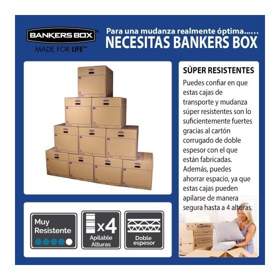 CAJA DE MUDANZA MONTAJE MANUAL L 500X300X300. CARTÓN DOBLE BANKERS BOX 6208201 (x10 unidades)