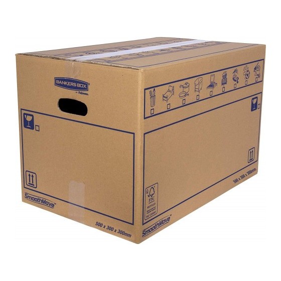 CAJA DE MUDANZA MONTAJE MANUAL L 500X300X300. CARTÓN DOBLE BANKERS BOX 6208201 (x10 unidades)