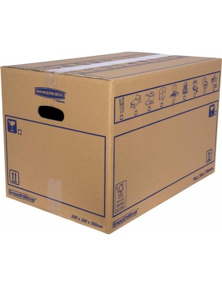 CAJA DE MUDANZA MONTAJE MANUAL L 500X300X300. CARTÓN DOBLE BANKERS BOX 6208201 (x10 unidades)