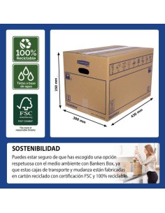 CAJA DE MUDANZA MONTAJE MANUAL M 430X300X250. CARTÓN SIMPLE BANKERS BOX 6208301 (x10 unidades)