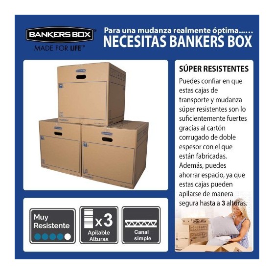CAJA DE MUDANZA MONTAJE MANUAL M 430X300X250. CARTÓN SIMPLE BANKERS BOX 6208301 (x10 unidades)