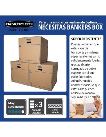 CAJA DE MUDANZA MONTAJE MANUAL M 430X300X250. CARTÓN SIMPLE BANKERS BOX 6208301 (x10 unidades)